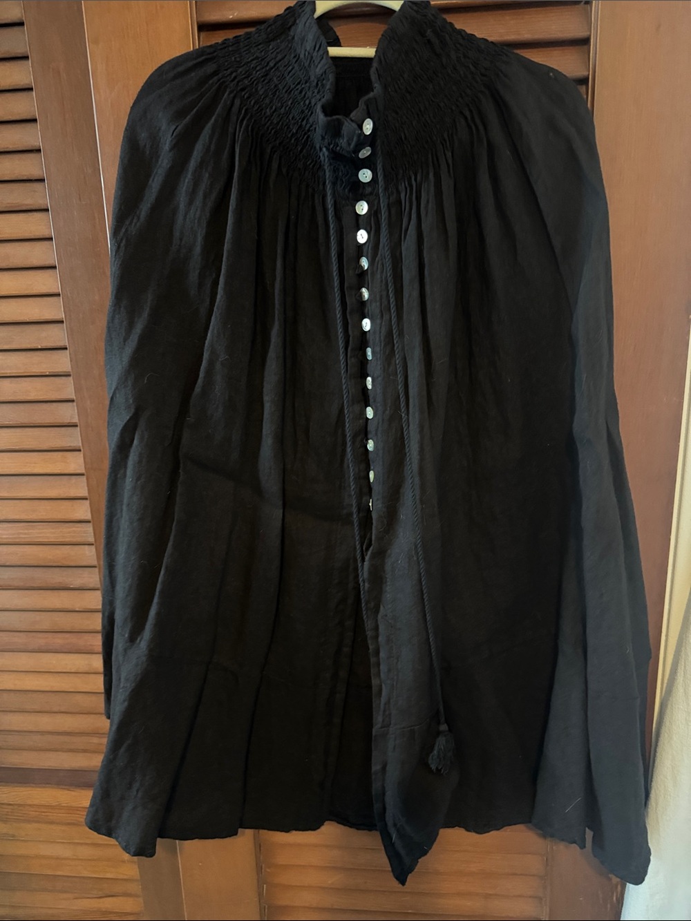 Source Unknown Black Maxi Skirt with Smocked Waist and Button Front